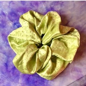 Satin Metallic Studded Chartreuse Jumbo Oversize Scrunchie Women Hair Accessory